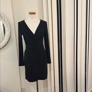 White House Black Market Black Long Sleeve Faux Wrap Dress